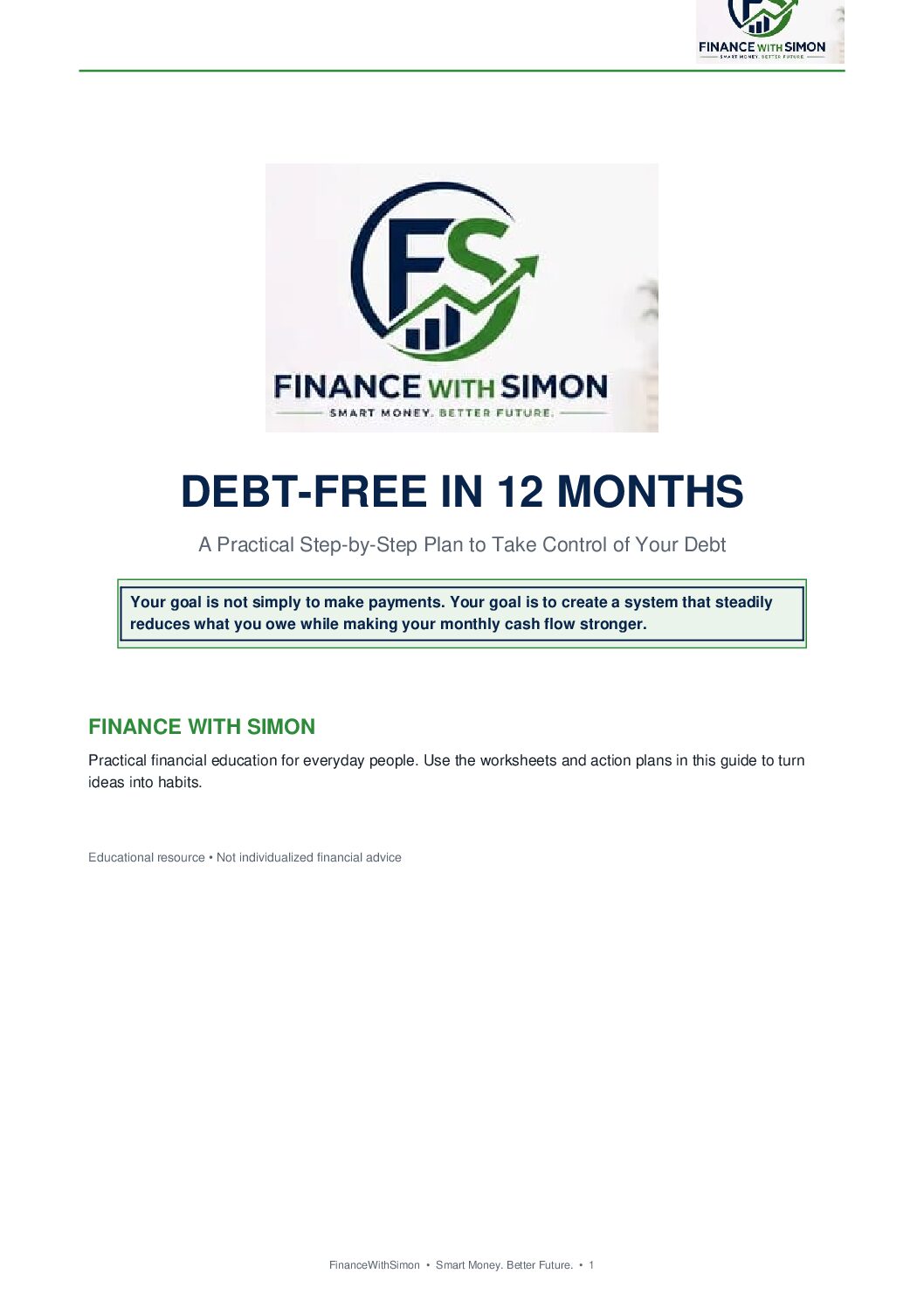 FinanceWithSimon Debt Free In 12 Months 1 Pdf